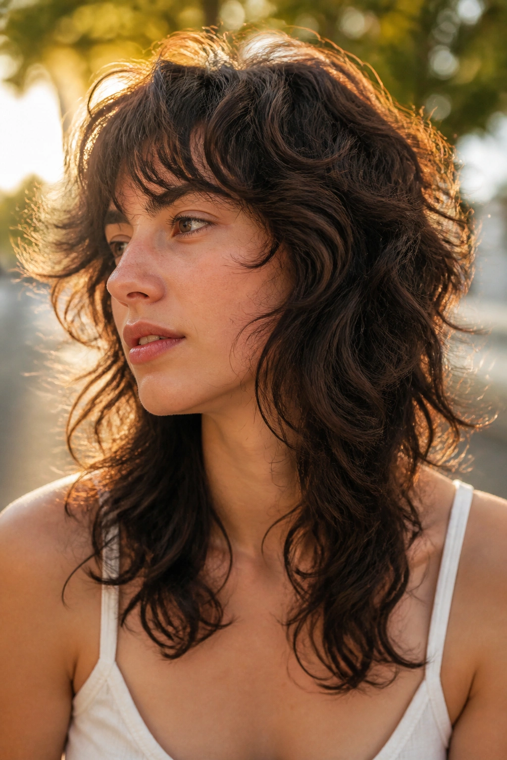 Portrait of shaggy wolf cut for loose 2C waves on a real person