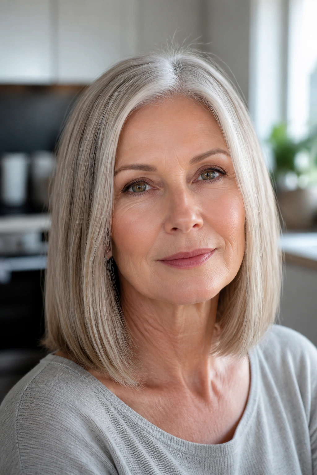 Close-up portrait of a woman with a shoulder-grazing blunt cut