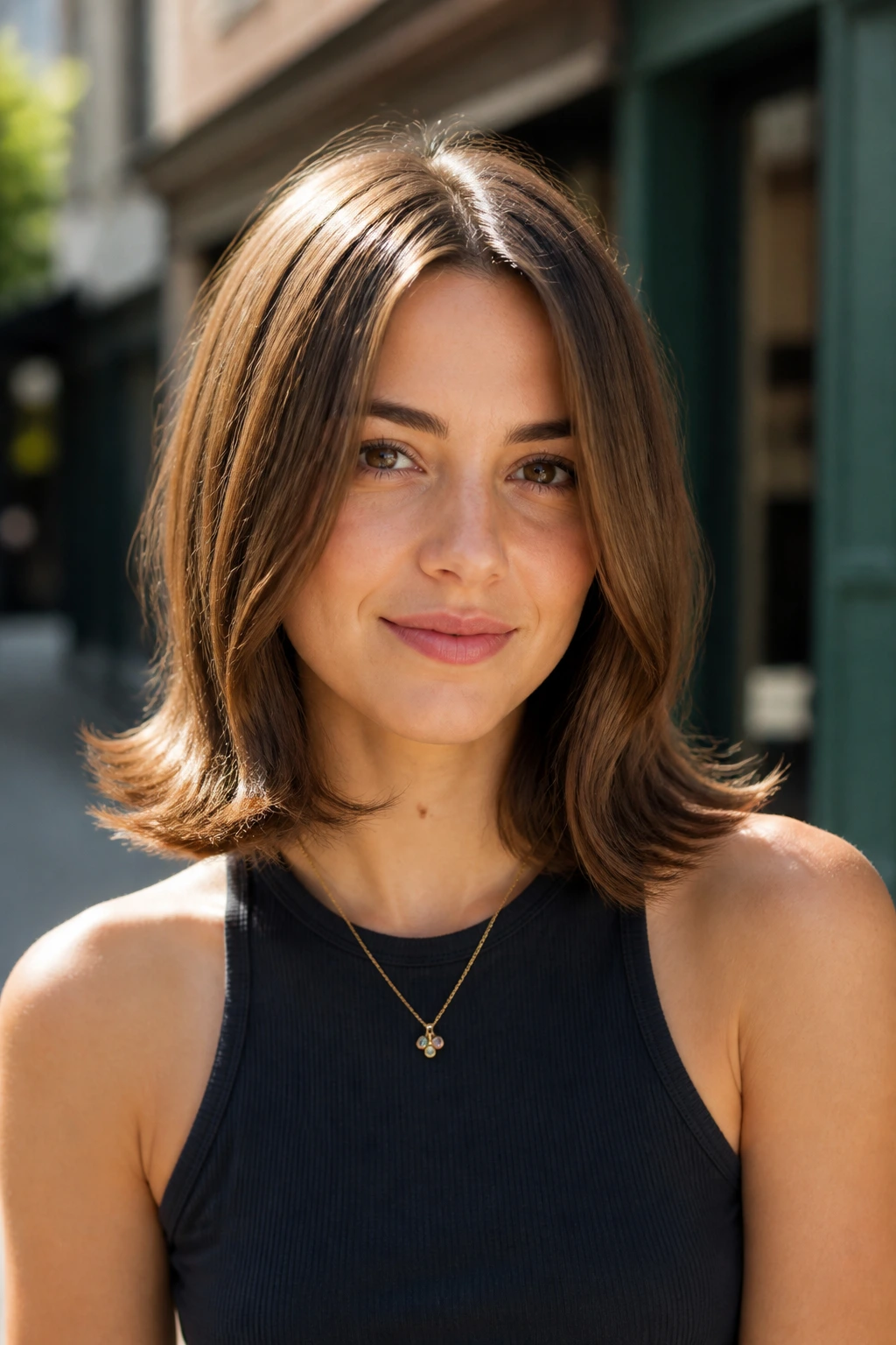 Portrait of a person with shoulder-length hair flipping outward at the ends