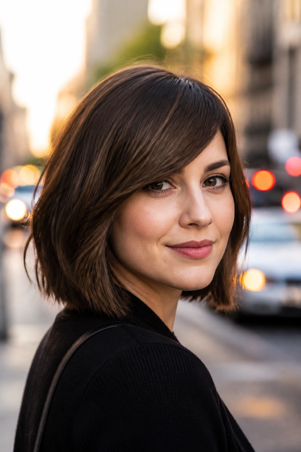 Portrait of a person with side swept bangs paired with a lob