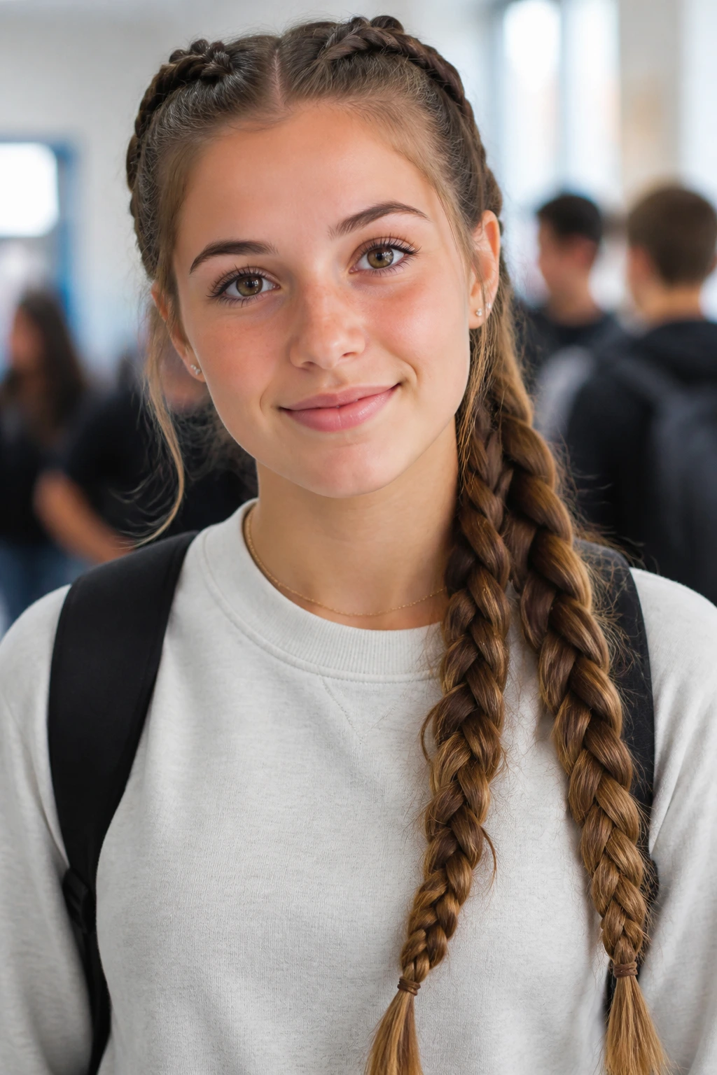 Close-up of side-swept Double Dutch Braids on a real teen