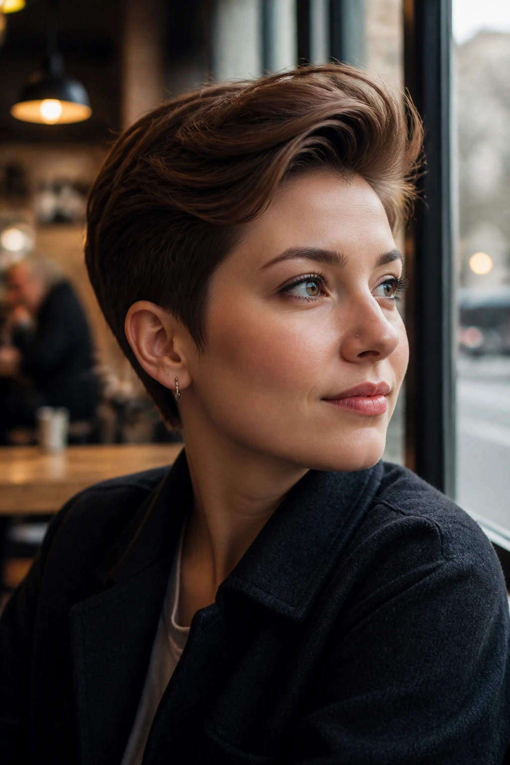 Close-up of a real person with a side-swept quiff