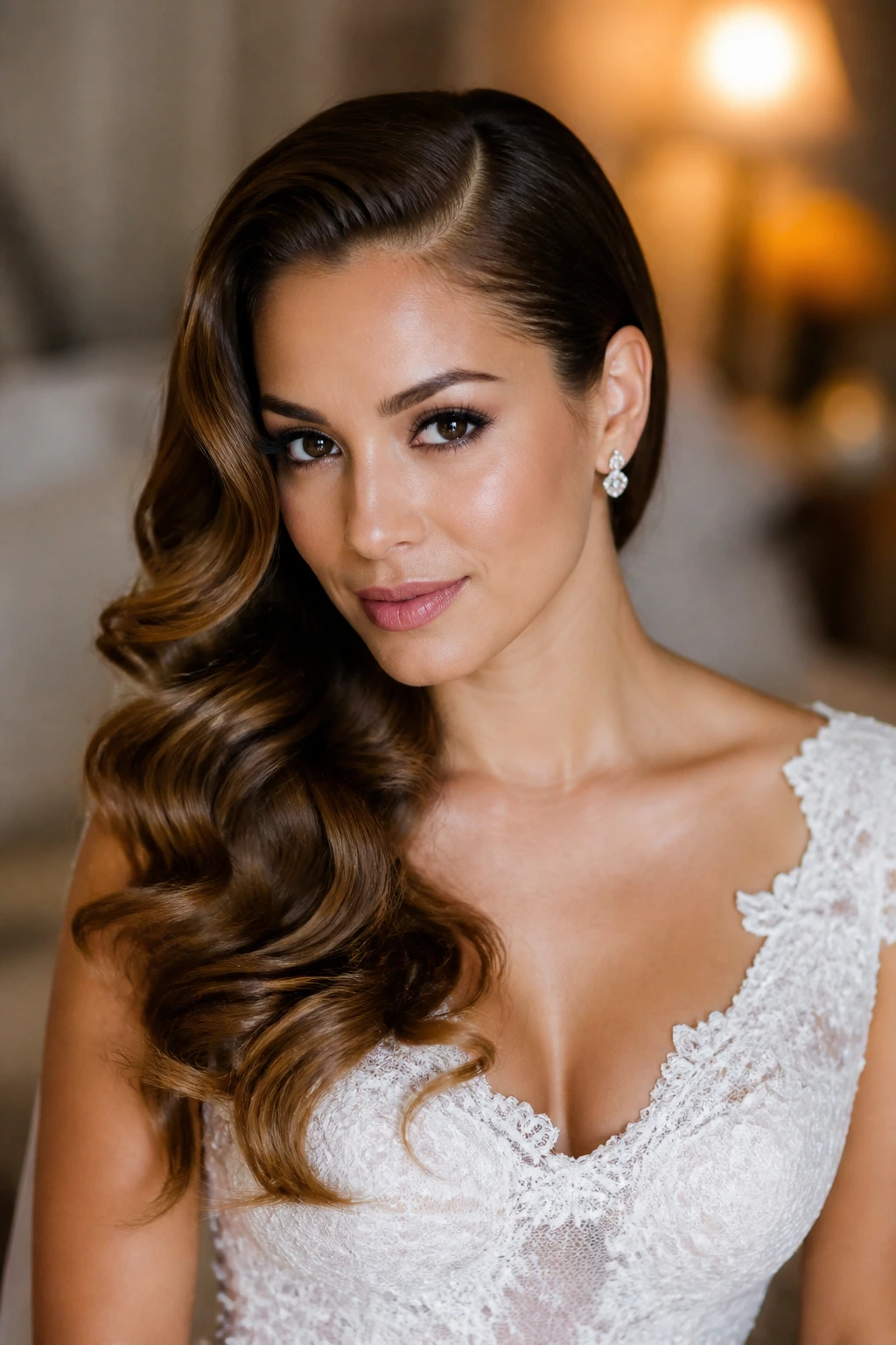 Bride with side-swept waves and deep part