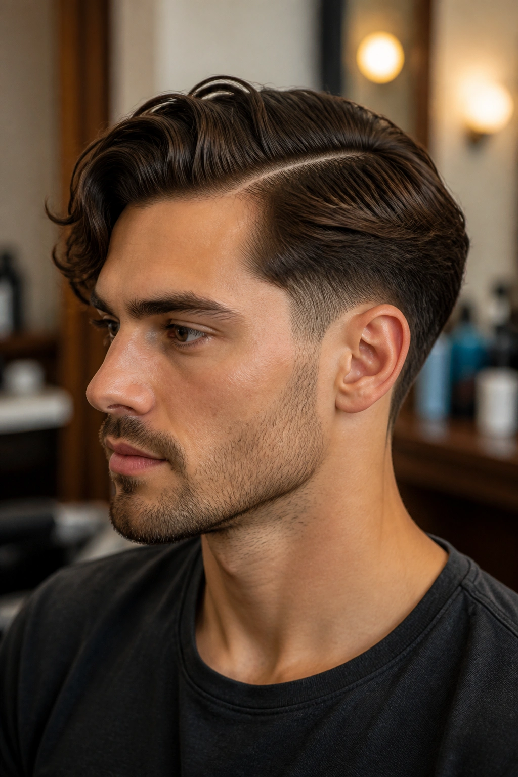 Portrait of a man with a side part and tapered sides