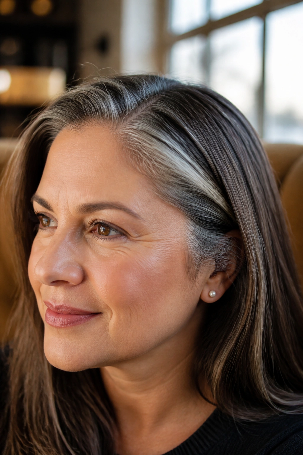 Portrait of a real person with soft silver blending at temples