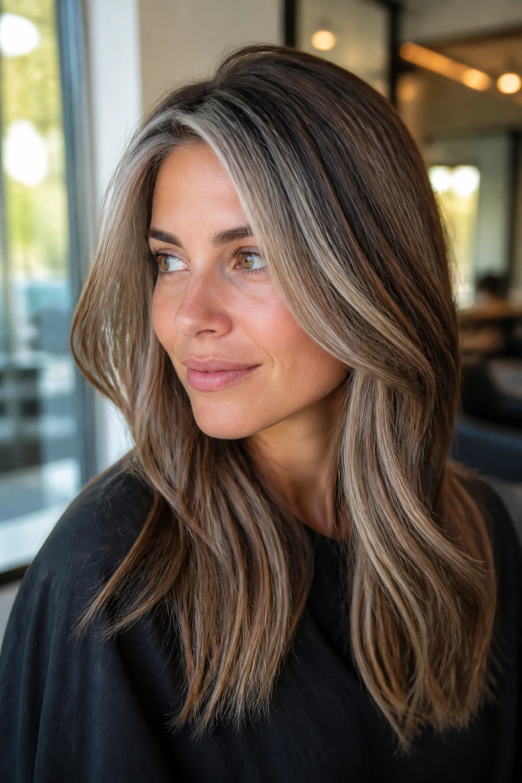 Portrait of woman with halo silver-grey babylight around crown