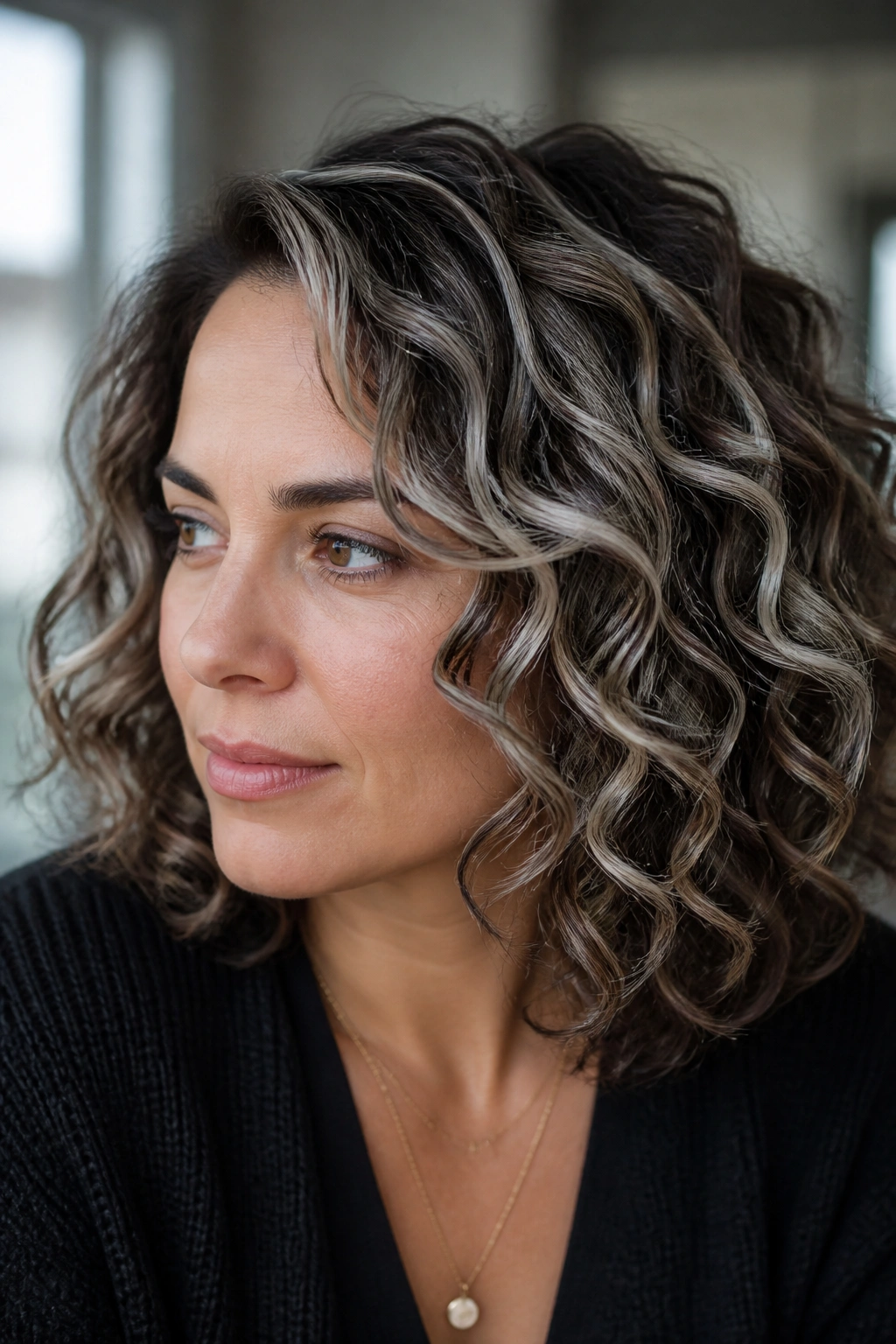 Silver streaks following curl texture in real curly hair