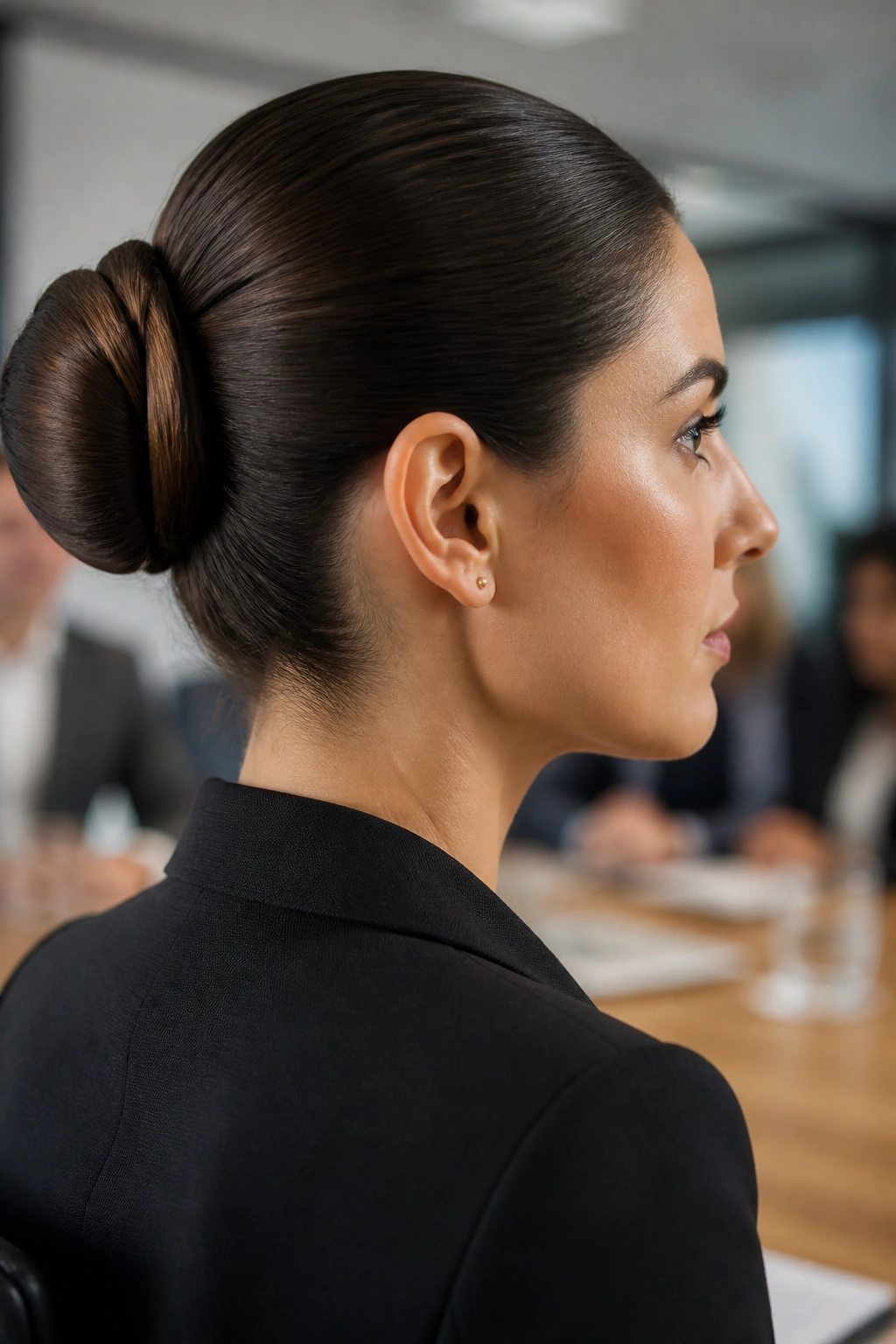 Close-up of Sleek Ballet Bun on a real woman with a centered smooth bun
