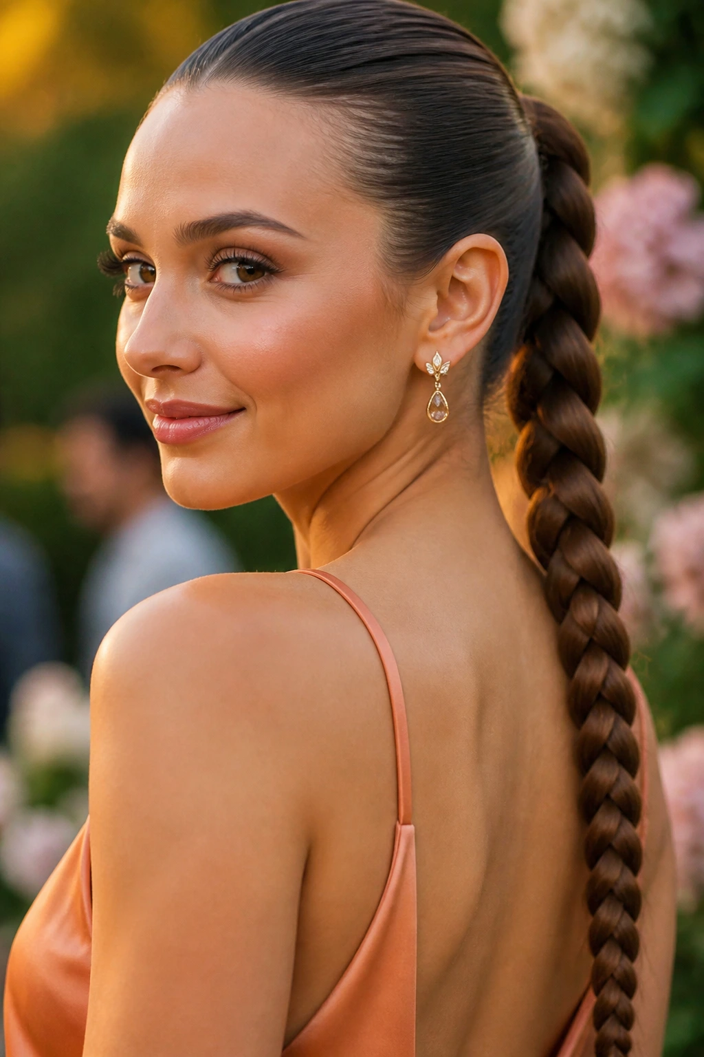 Close-up portrait of a real person with a slicked-back braided ponytail