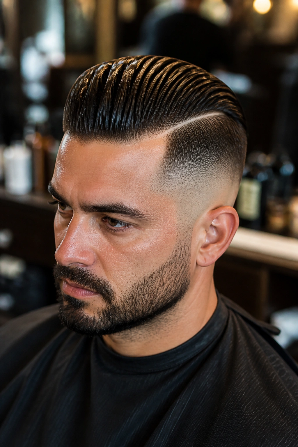Close-up portrait of a man with a slicked-back undercut
