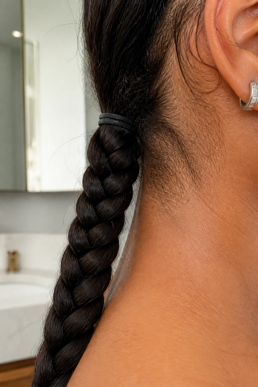 Close-up of a braid secured with a seamless silicone elastic