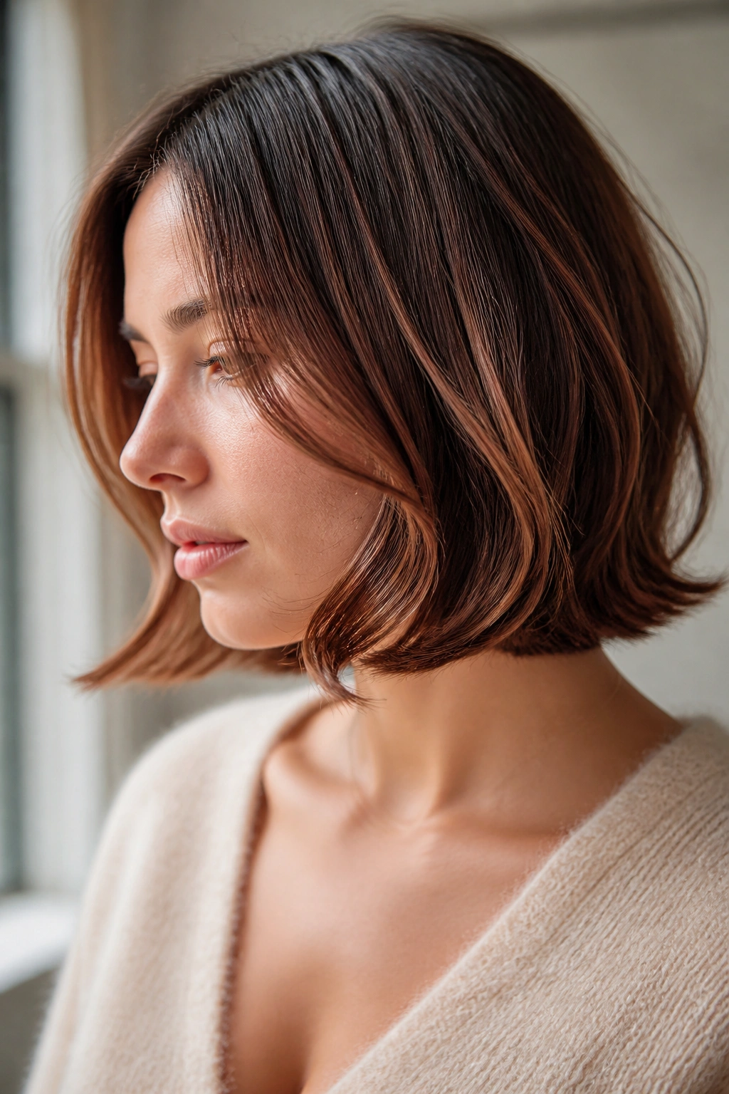 Close-up of a bob with soft bend at the ends