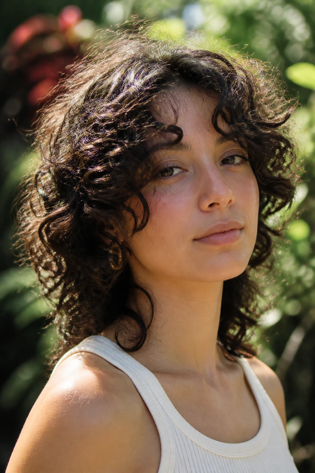 Portrait of a woman with soft mullet and curly curtain bangs