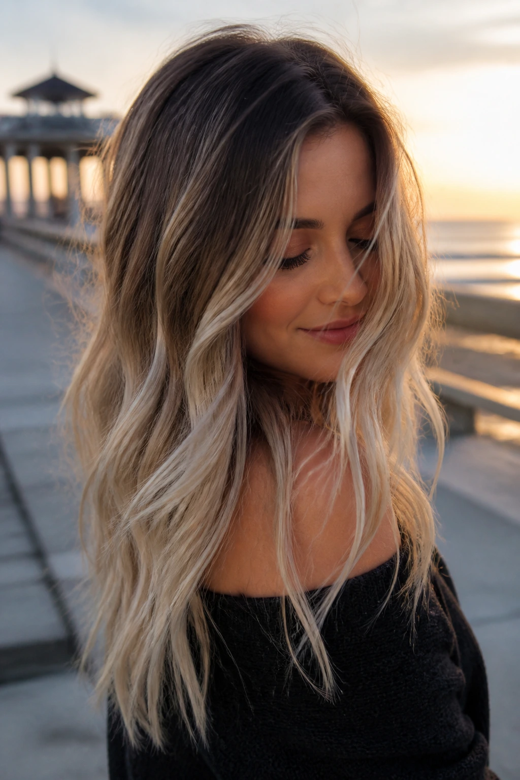 Close-up of a real woman with soft ombré and frosty ends