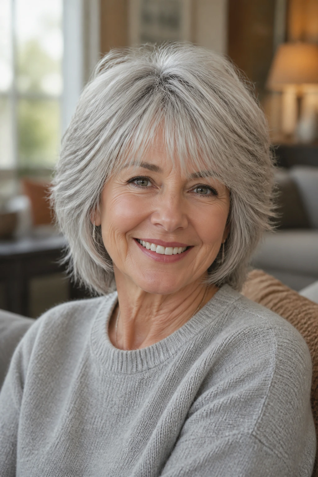 Close-up portrait of a woman with a soft shag and full perimeter