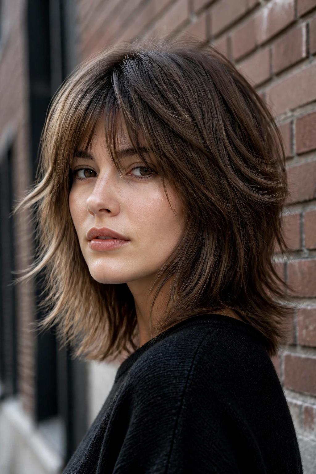 Close-up of soft shag hairstyle with textured layers on a real person
