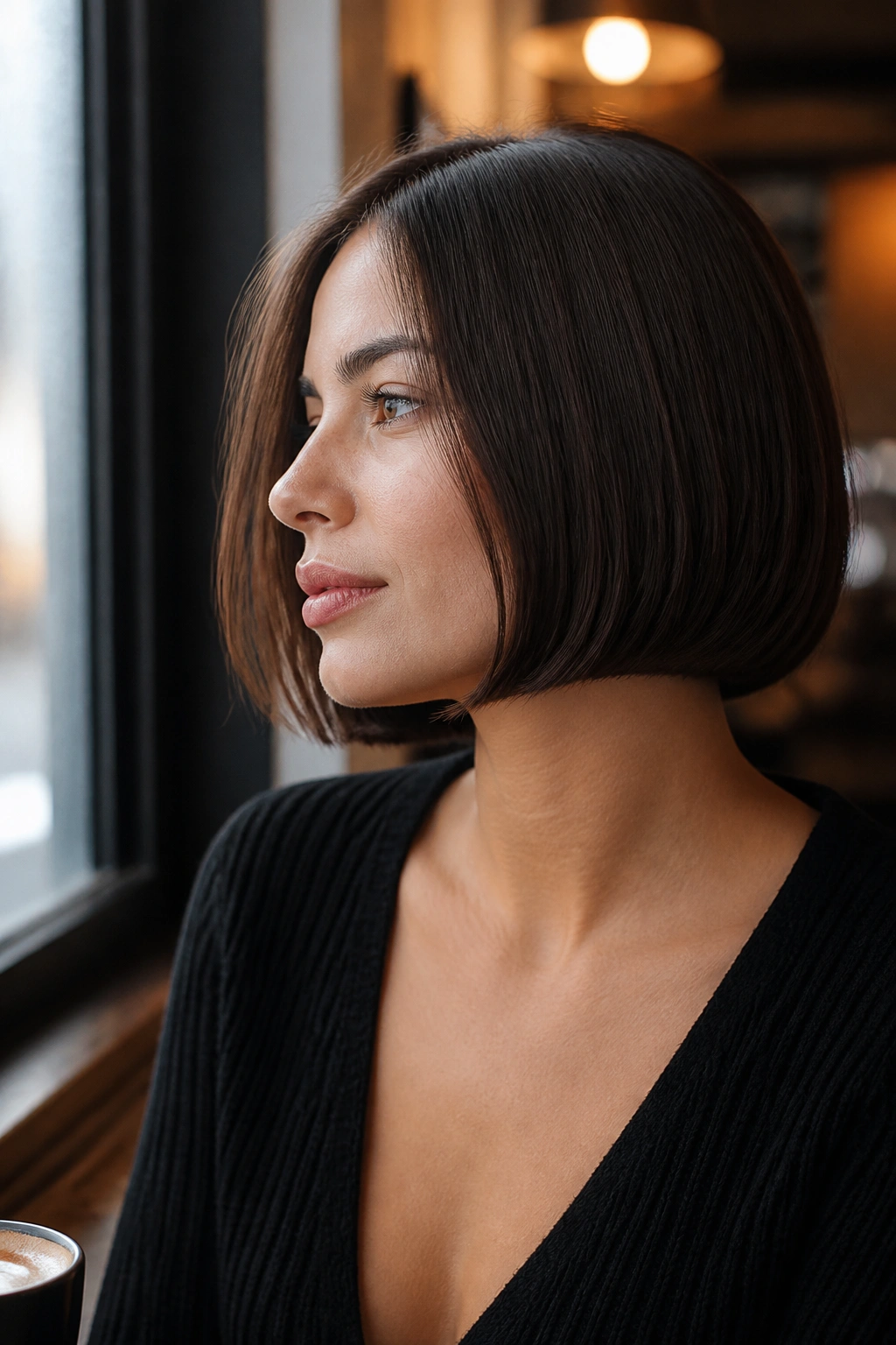 Close-up of real person with square bob showing a soft undercurve