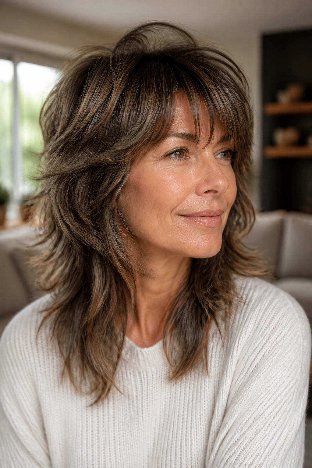 Close-up of a soft wolf cut on a real woman