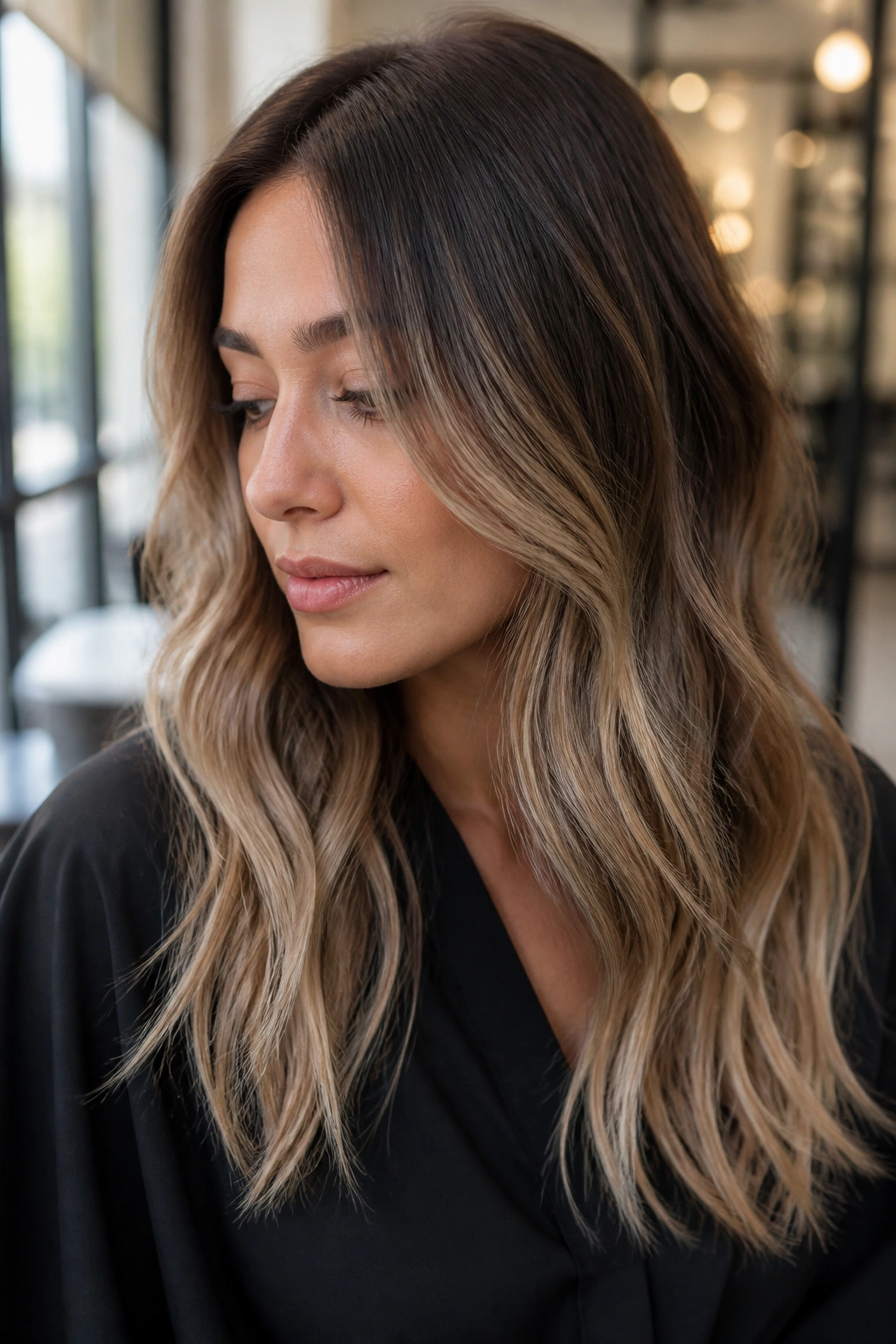 Close-up of a real woman with sombre hair gradient