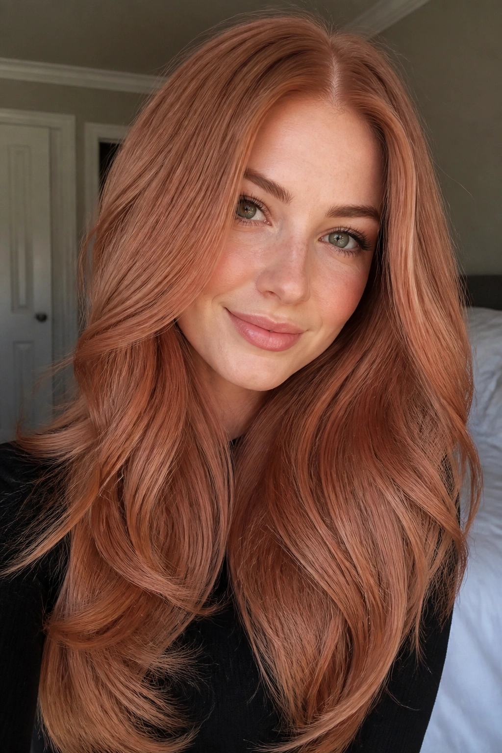 Close-up of soft strawberry auburn on lighter base hair on a real person