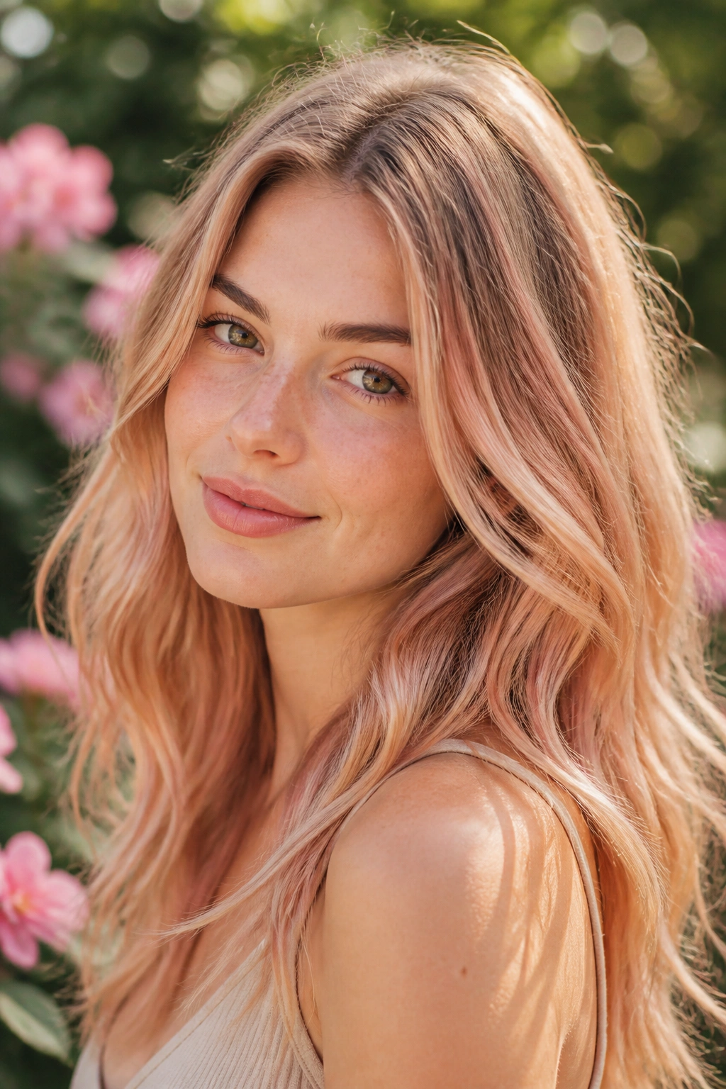 Portrait of a woman with strawberry blonde accents around the face.