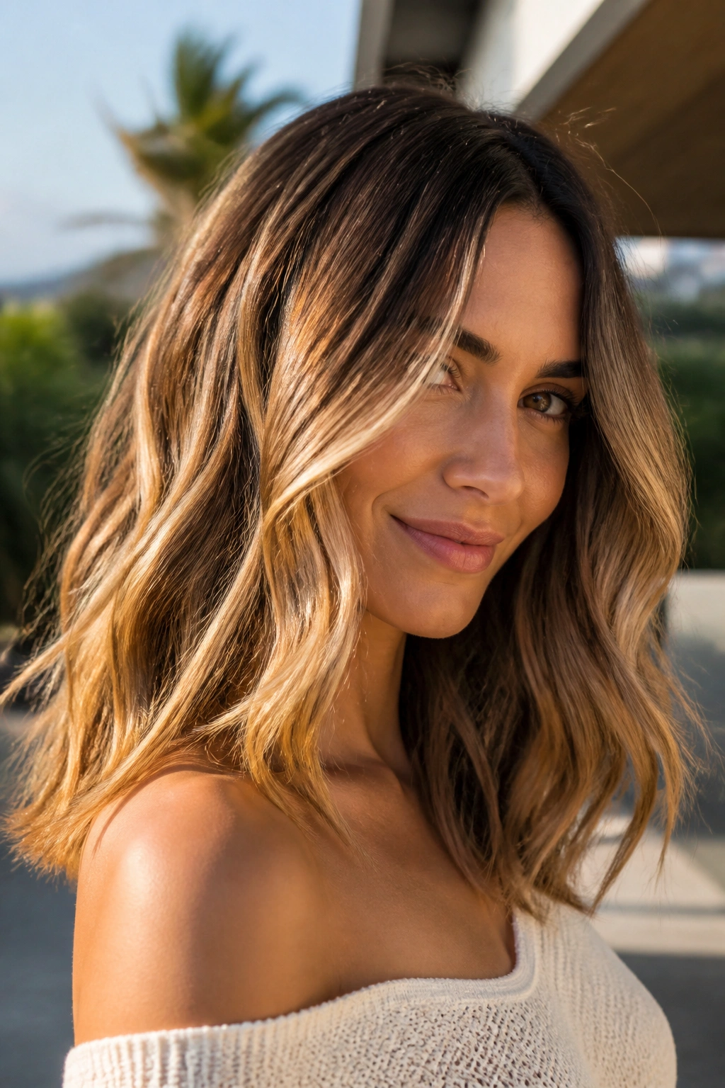Sun-kissed balayage with face-framing lighter pieces