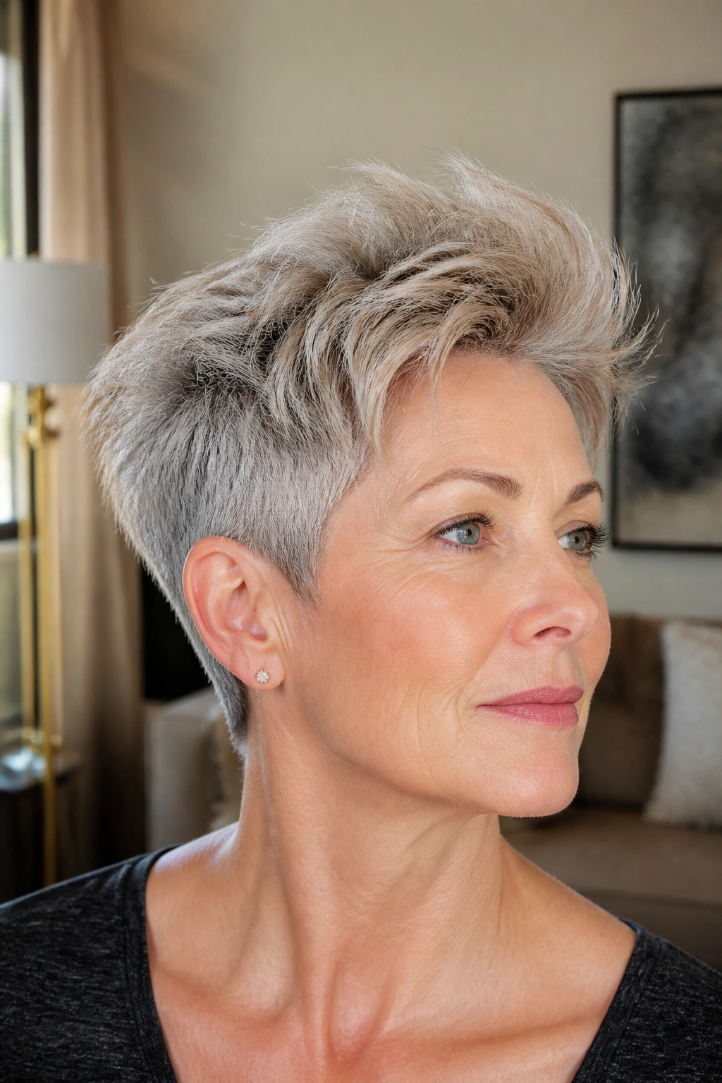 Real woman with tapered crop and crown lift showing height