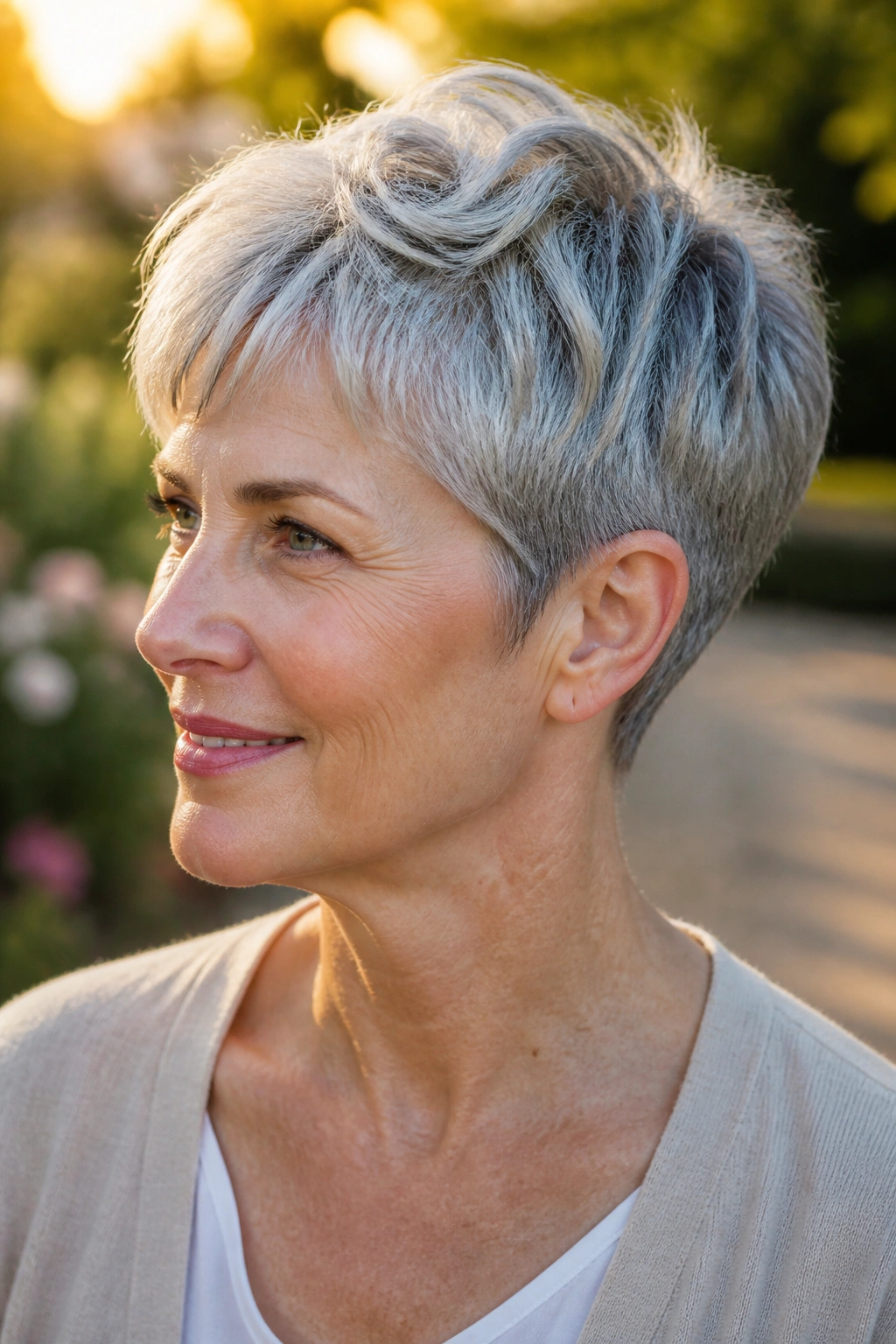 Close-up of a real woman with a tapered cut showing natural texture