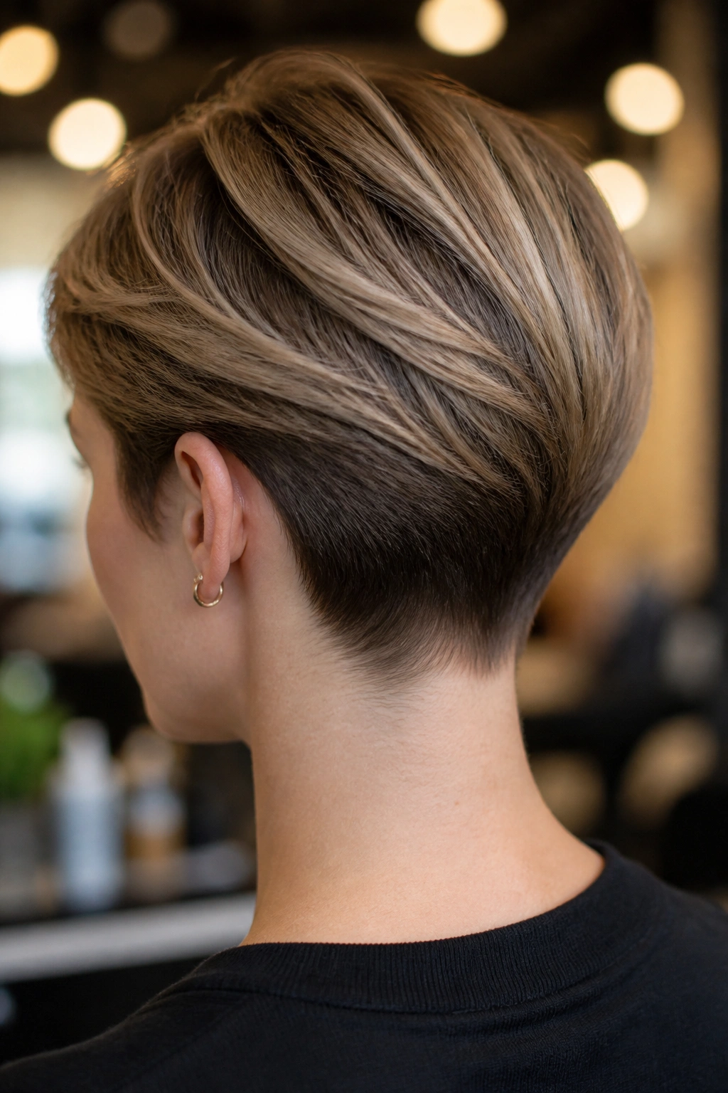 Close-up of a real person with a tapered nape cut, showing a clean nape and textured top