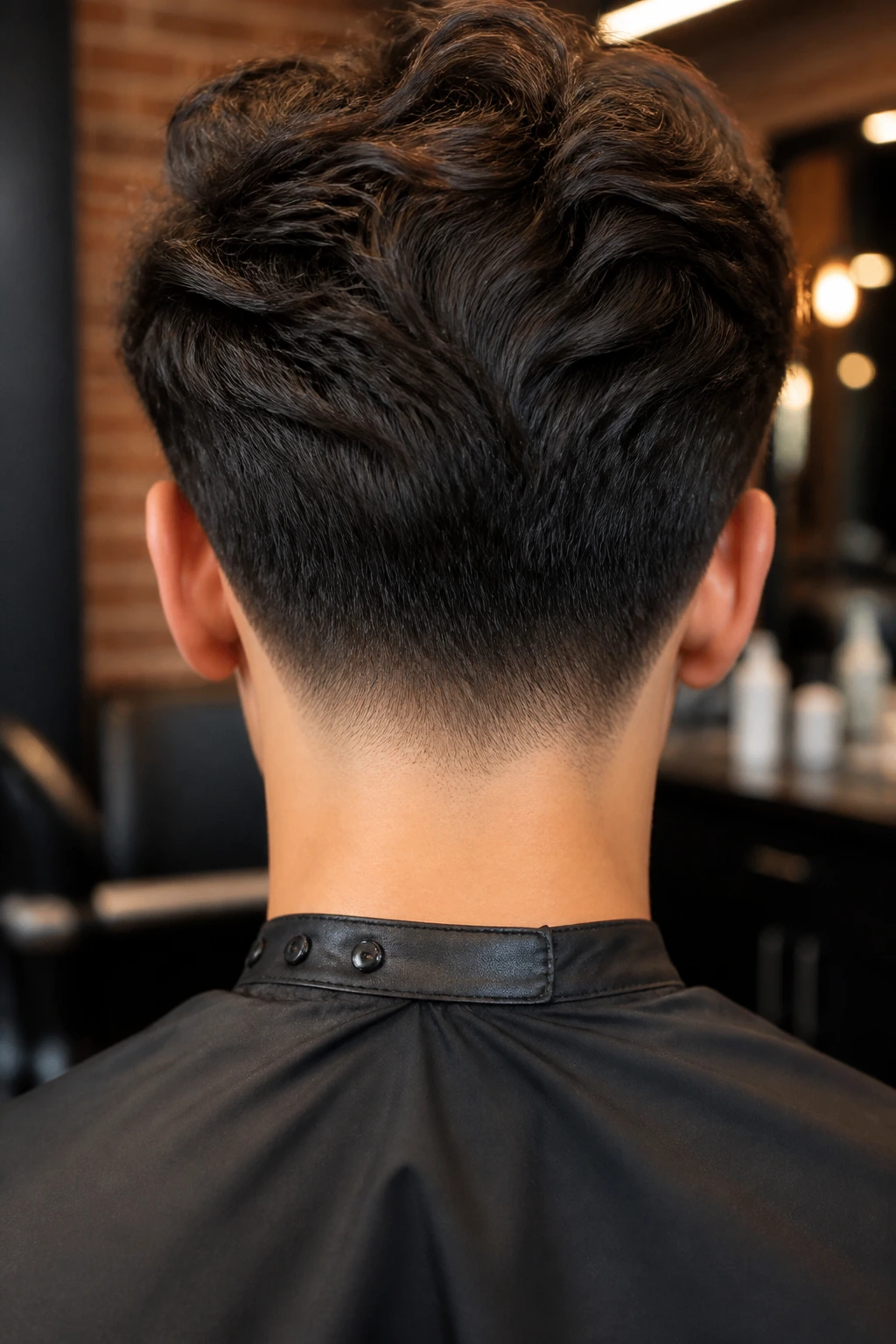 Back of head close-up showing a clean tapered nape cut on a real person