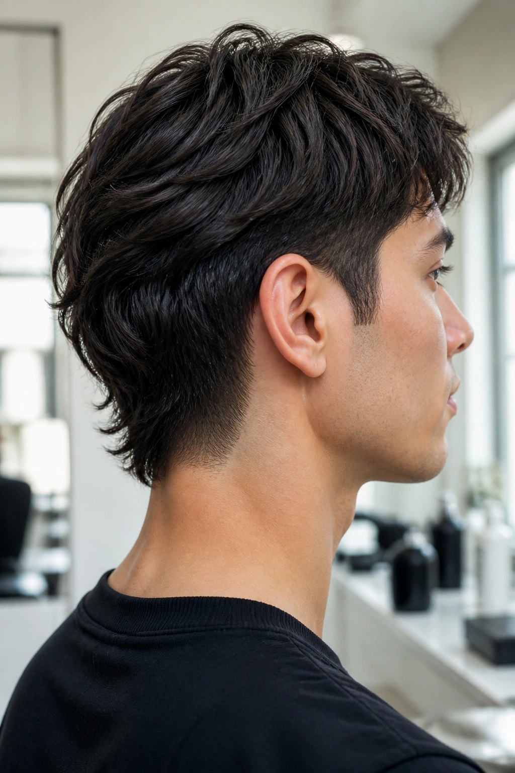 Real person with tapered nape mullet showing clean back profile