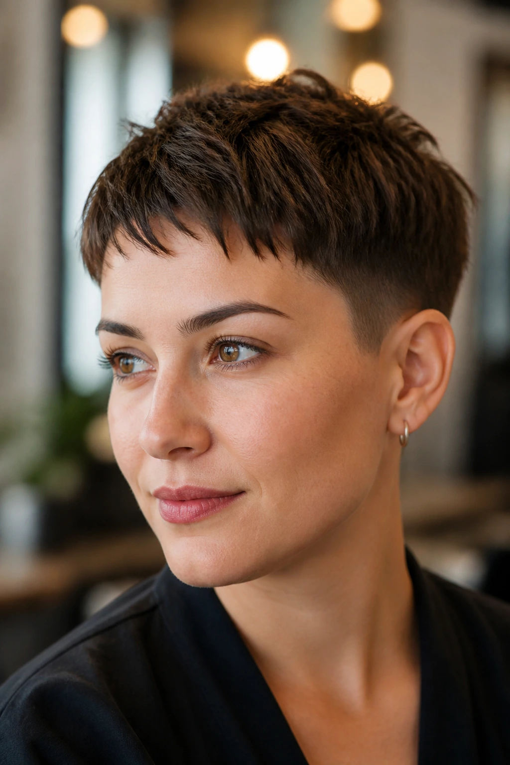 Close-up portrait of a real person with a textured crop and tapered sides