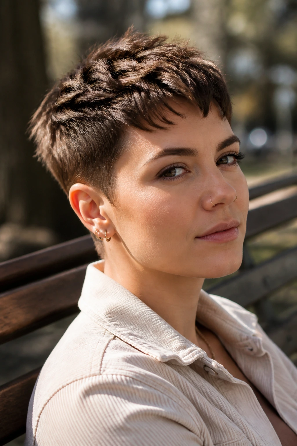 Close-up portrait of a real person with a textured crop hairstyle