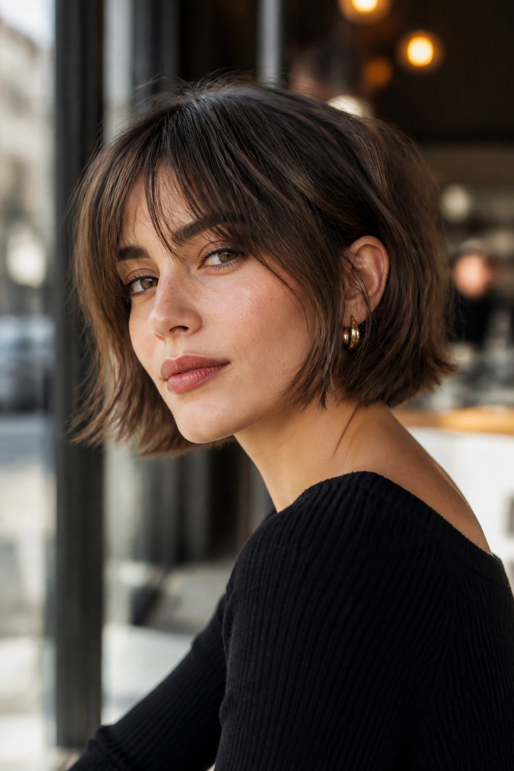 Portrait of a person with a textured French bob
