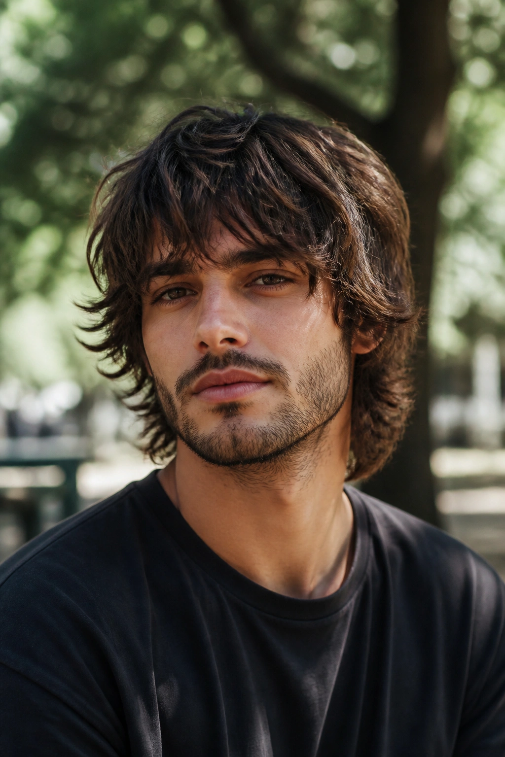 Close-up portrait of a man with a textured shag hairstyle.