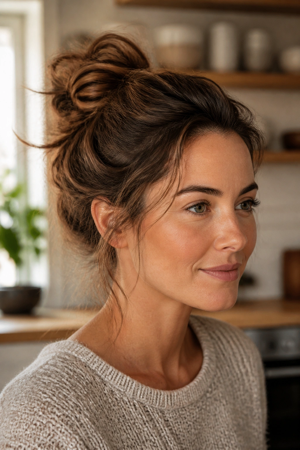 Textured twist bun on second-day hair on a real woman