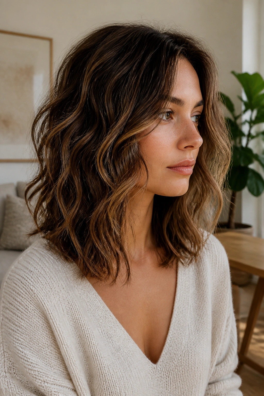 Close-up of a real person with textured waves and invisible layers