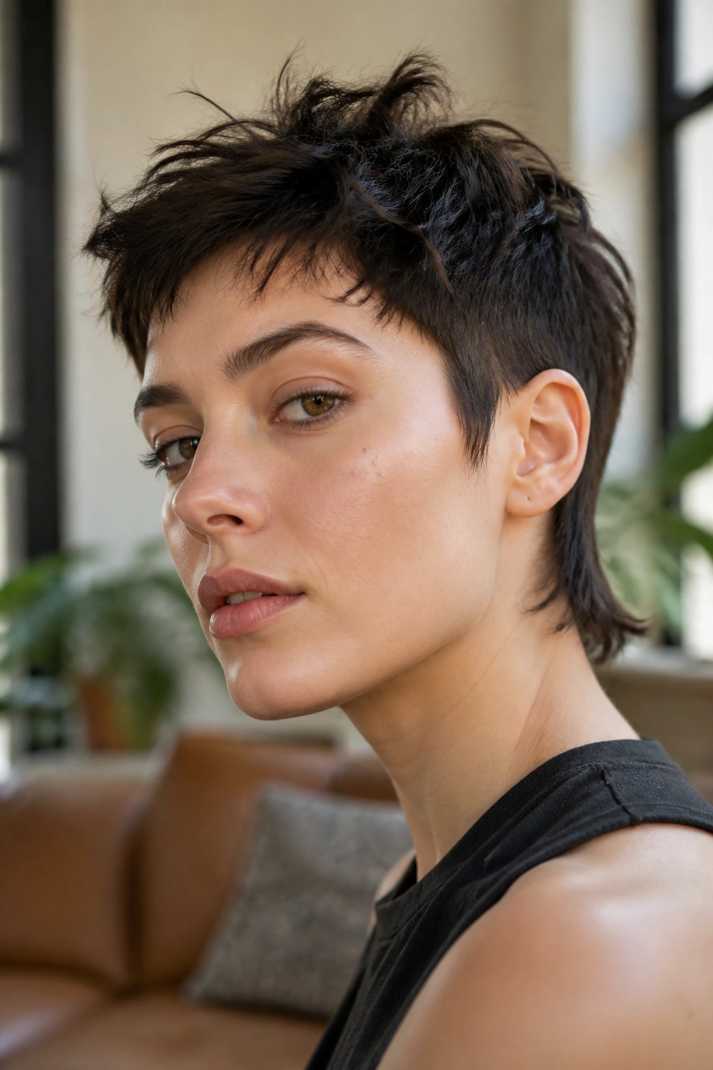 Close-up portrait of a real person with a tousled crown and clean sides hairstyle.