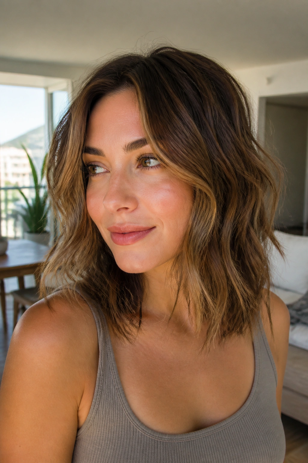 Real woman with tousled lob and invisible layers