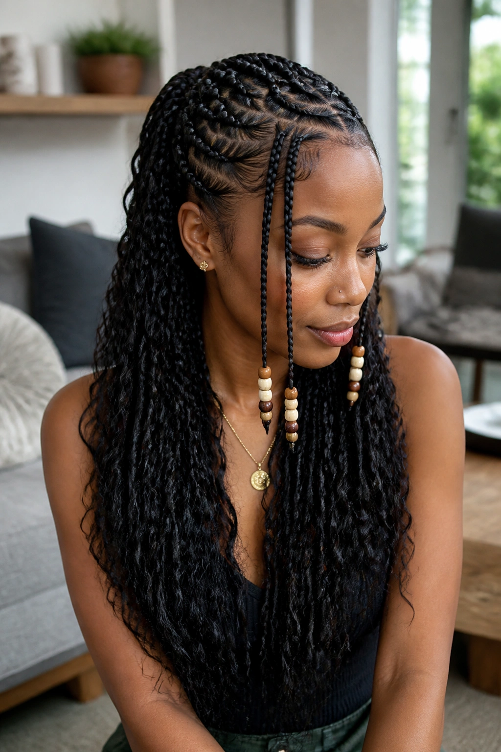 Head-and-shoulders portrait of a real woman with tribal braids