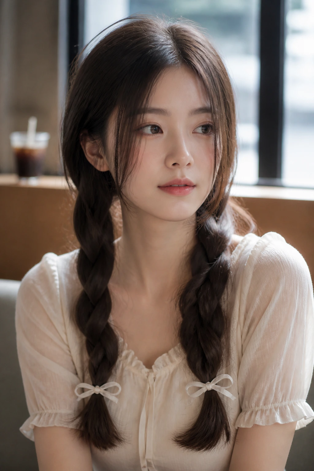Real woman with twin braids and loose front strands