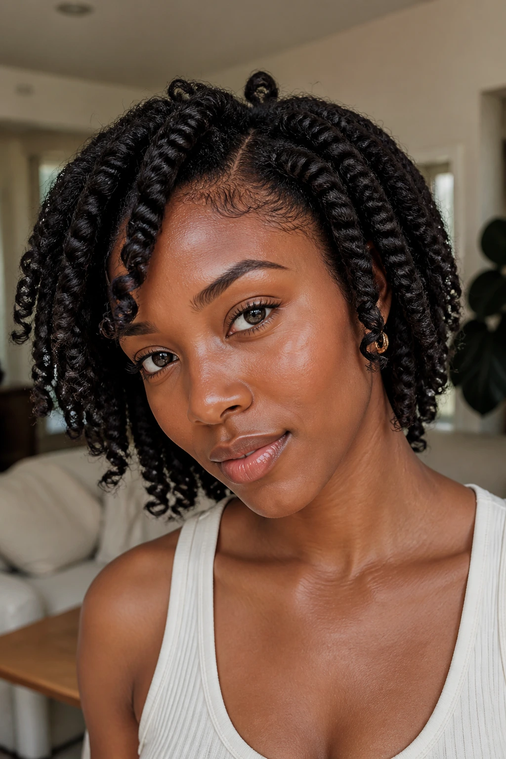 Real woman with chunky twist-out showing defined large twists