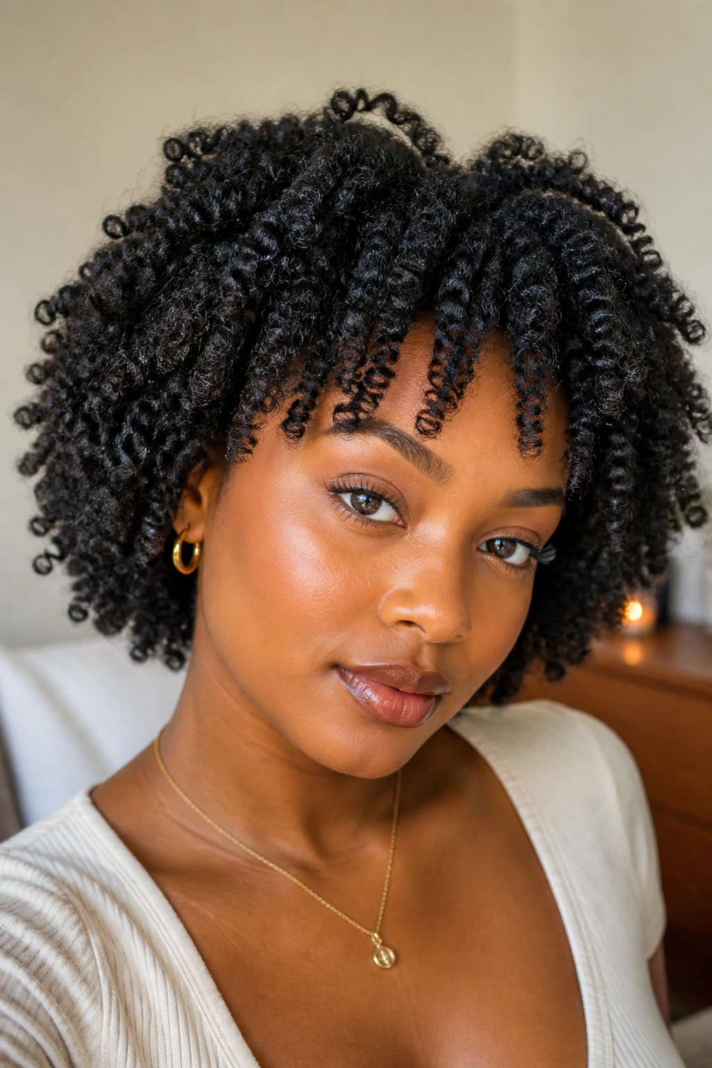 Twist-out hairstyle close-up portrait on a real person