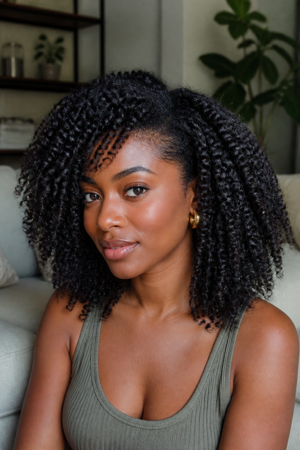 Portrait of person with twist-out stretched curls