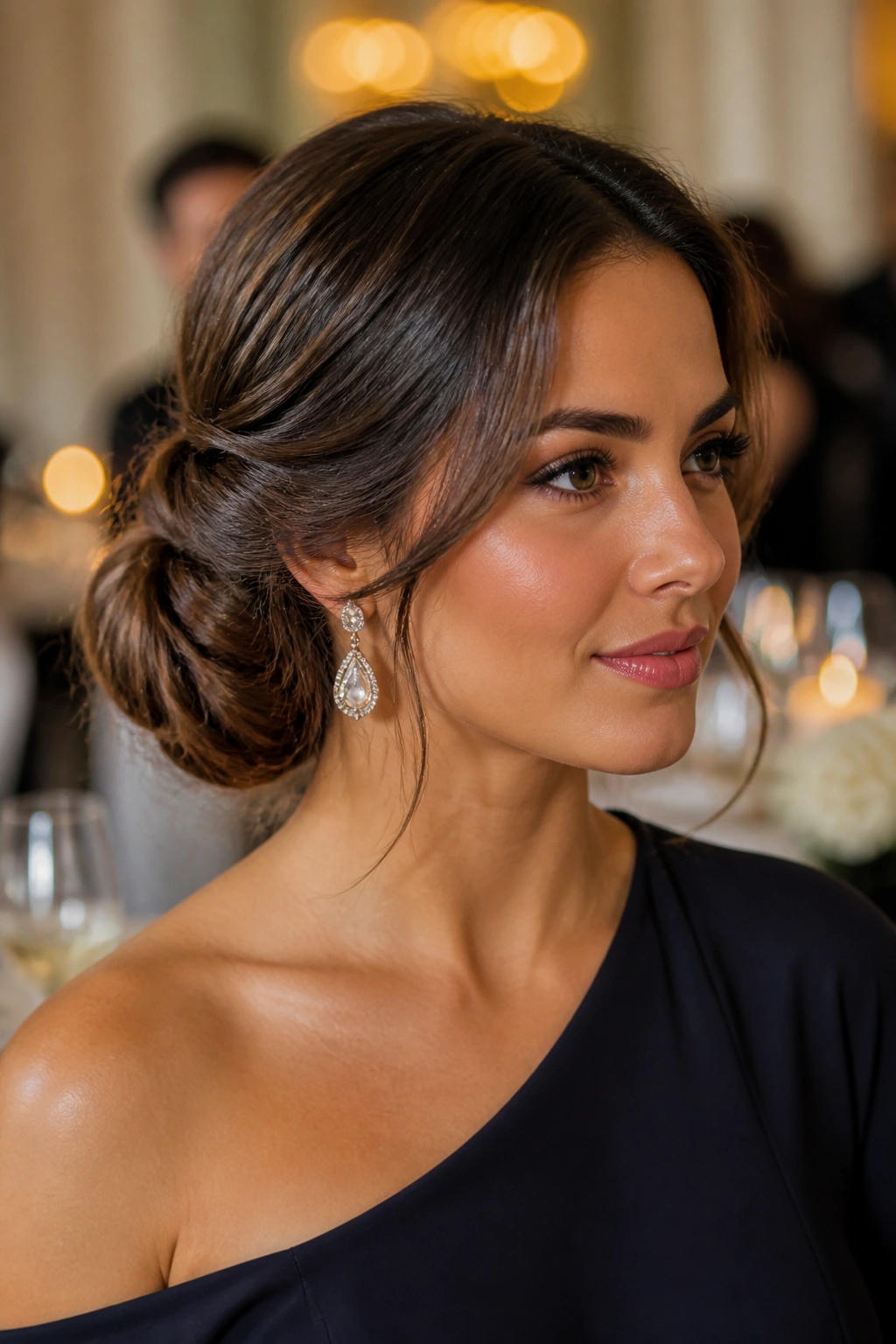 Portrait of a woman with a twisted side chignon