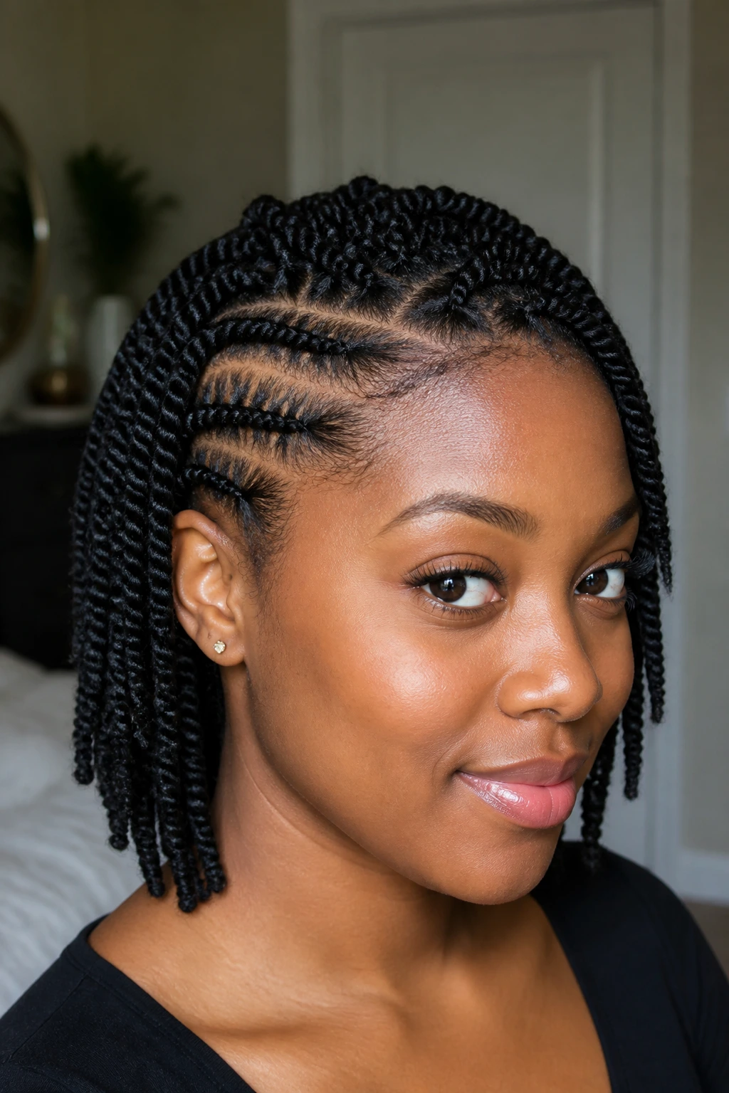 Close-up of a real woman with two-strand twists