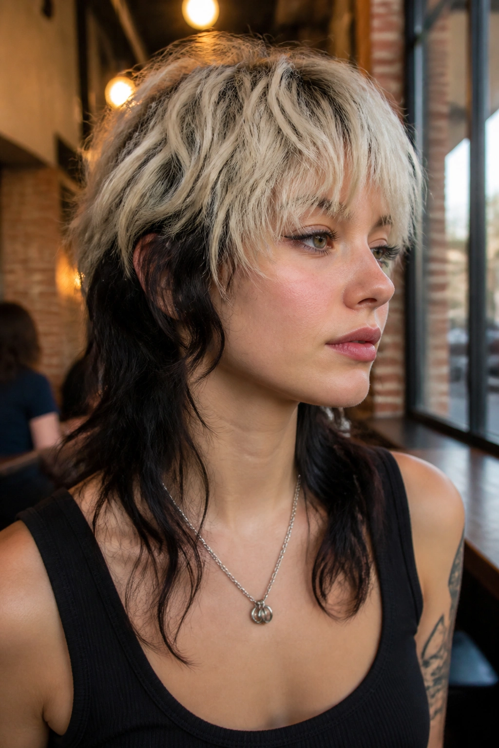 Real person with two-tone wolf cut mullet showing light top and dark back
