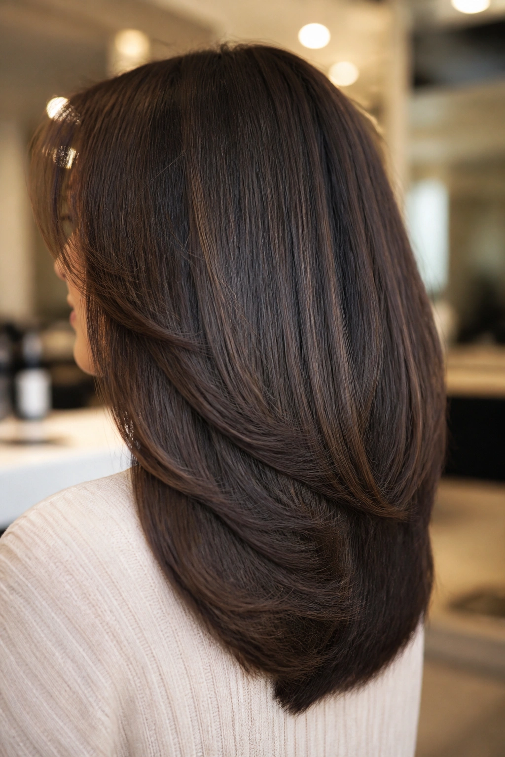Back-view close-up showing a subtle U-shaped layering around the head