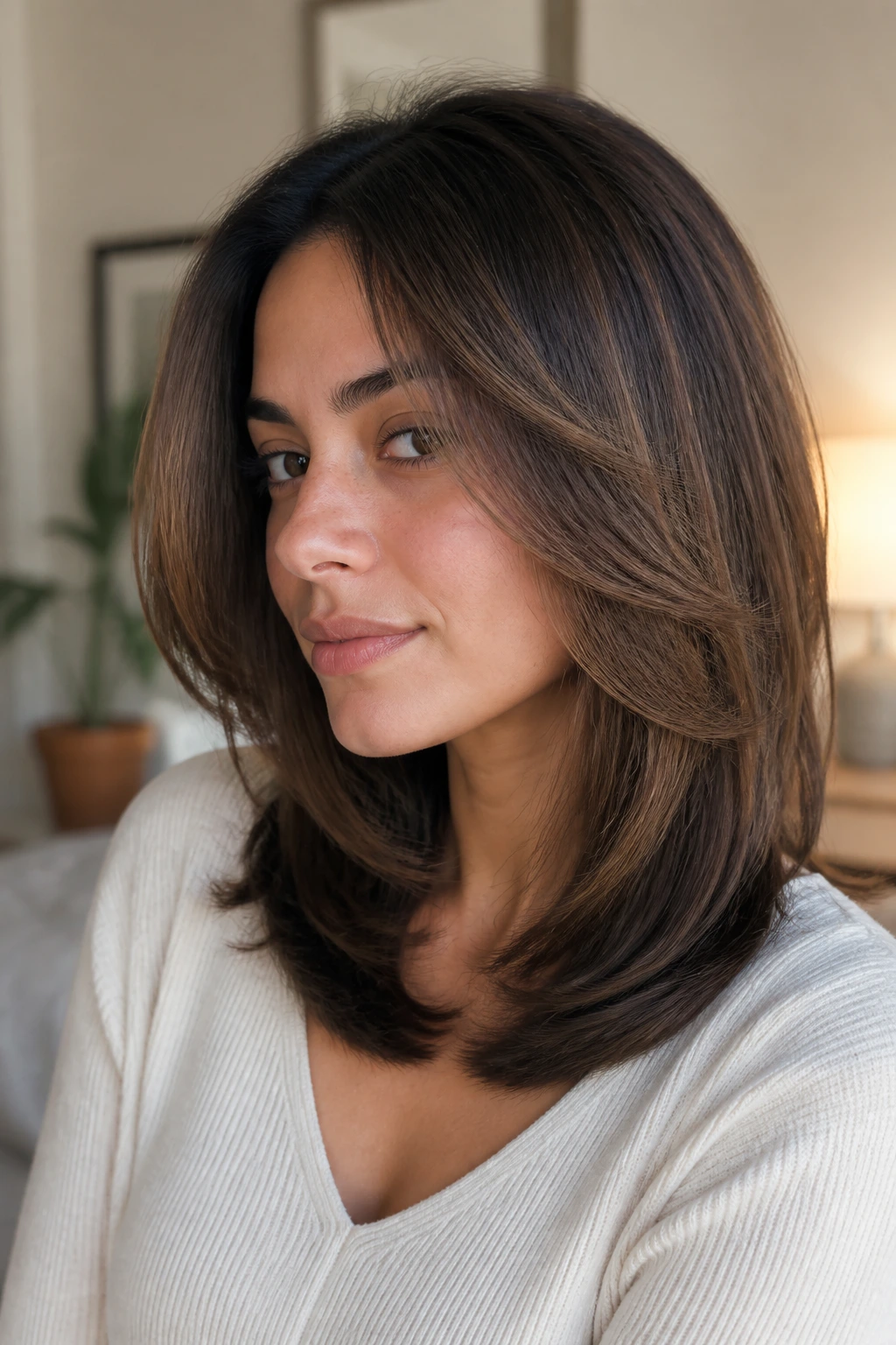Close-up of a woman with U-shaped medium cut