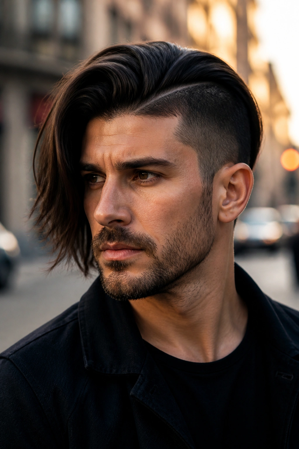 Close-up of a man with undercut and long top side part